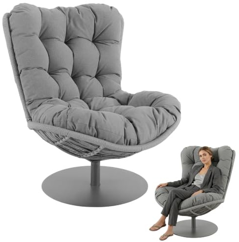 di volio Gartensessel Salo Lounge Sessel PE-Rattan drehbarem Standfuß Basis | 360° Drehfunktion, Stahlrahmen, bis 150 kg belastbar, UV-beständig, imprägnierter Bezug, rutschfeste Füße, platzsparend