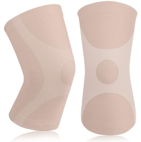 Beugo Ginocchiera Ortopedica, 2 Pezzi Ginocchiera Stabilizzante di Supporto, Ginocchiera a compressione da uomo e donna per Palestra, Corsa (Color carne, L)