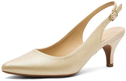 Greatonu Pointed Toe Sandals Slingback Kitten Heel Pointed Toe Pumps