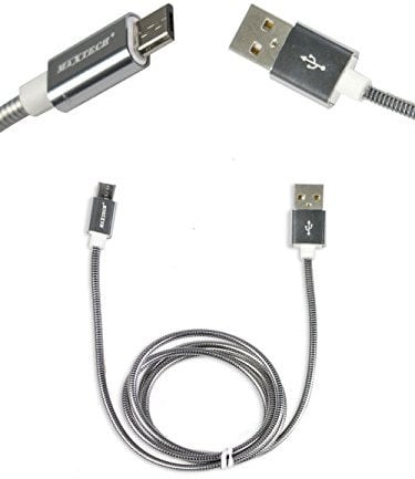 Vetrineinrete® Cavo Micro USB in Metallo 5 Pin per Smartphone Android Samsung Galaxy Huawei Alta velocità Cavetto Metallico di Ricarica 1 Metro (Argento) E3