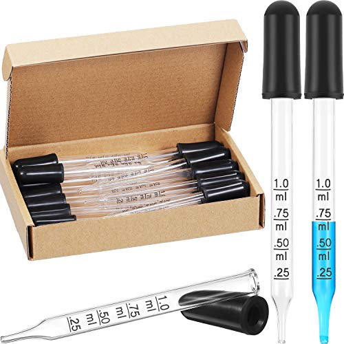 Pipeta de Vidrio de Líquido, Cuentagota de Mancha de Vidrio Calibrada de Aceite Esencial de 1 ML para Planta de Líquido Art de Maquillaje Aceites Esenciales con Cajas Kraft (20 Piezas)