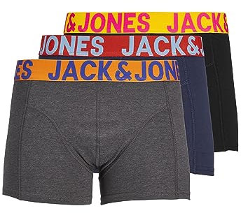 Herren Jack & Jones Set 3er Pack JACCRAZY SOLID Trunks Boxershorts Stretch Unterhose Basic Unterwäsche, Farben:Schwarz-Navy-Grau, Größe:XXL