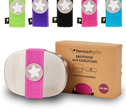 kjomizo DottyBox®-System Pink - Edelstahl-Brotdose für Kinder mit Fächern - BigBox - Personalisierte Lunchbox für Kindergarten und Schule