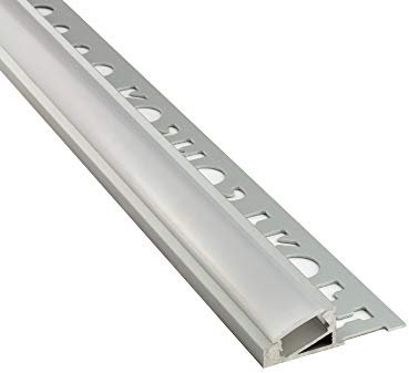 LED Aluprofil T77 10mm silber 20° Fliesenprofil + Abdeckung Abschlussleiste Bordüre Fliesen für LED-Streifen-Strip 1m milky