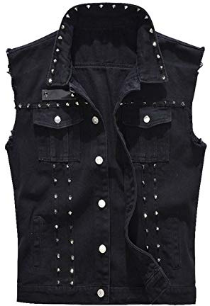 Loeay Uomo Moda Rock Rivetto Gilet di Jeans Classico Stile Punk Vintage Cowboy Jeans Neri Gilet Moto Giacca Senza Maniche Cappotto Nero M