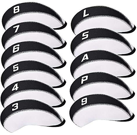 Craftsman Golf 11-teiliges Set Neopren-Schlägerhauben-Set mit großer Nr. für alle Marken Callaway, Ping, Taylormade, Cobra usw. (Weiß und Schwarz)