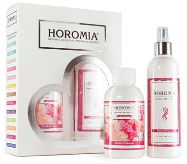 HOROMIA Horotwins Profuma Bucato 250ml e Deo Tessuti Spray 250ml - Confezione Regalo Petali di Peonia