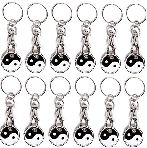 Pack of 12 x Shopping Trolley £1 Token Coin Keyring for Shop Trolley Locker etc - New £1 Coin 12 Edge Shape (12 x Yin Yang)