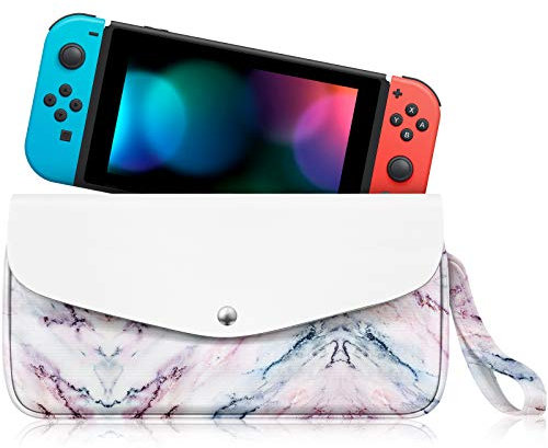 Fintie Carrying Case for Nintendo Switch OLED Model 7.0/Switch 6.2 - Portable Travel Bag Protective Sleeve Pouch with Game Card Slots & Large Pocket for Switch and Accessories, Marble Pink