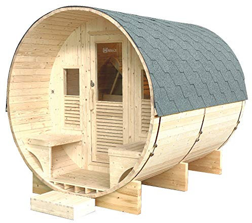 Holl's - Sauna Gaïa Luna - HL-T250E - Cabine Sauna à Vapeur d'Extérieur avec 6 Places en Épicéa avec 2 Niveaux de Banc, Éclairage Intérieur et Terrasse avec banquettes - 250 x 205 x 220 cm