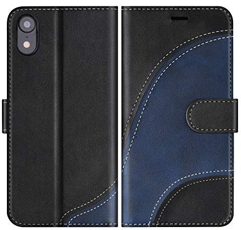 BoxTii Cover per iPhone XR, Custodia in PU Pelle Portafoglio per iPhone XR, Magnetica Cover a Libro con Slot per Schede, Nero
