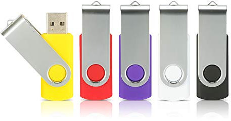Alihelan 4GB Flash Drives 5 Pack, USB Flash Drive USB 2.0 Thumb Drive Swivel Memory Stick U Disk Jump Drive Zip Drive with Led Indicator (5 Mixed Colors: Black Red Purple Yellow White, 4G)