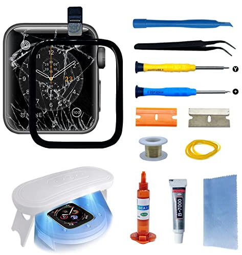 Front Glass Lens Digitizer Replacement Compatible with Apple Watch Series 4 (44mm) LED Touch Digitizer Repair Kit with Tools and Instructions (No LCD Screen)