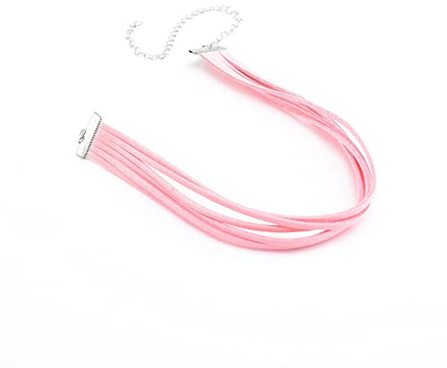 Mesnt Halskette Damen, Mehrreihige Kette Samt-Halsband Halsreifen Schmuck für Sie Freundin Muttertags Jubiläum Weihnachten Valentinstag Geburtstagsgeschenke, 1 Stück, Rosa, 28CM