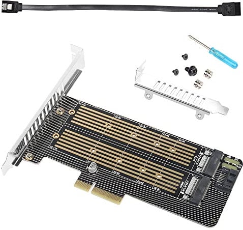 GELRHONR M.2 NVMe SSD auf PCIe Adapterkarte, M.2 NVME (M-Key) + SATA (B-Key) SSD PCIe 3.0 x4 x8 x16 Controller-Erweiterungskarte für 2230, 2242, 2260, 2280, 22110, Größe M.2 SSD, Schwarz