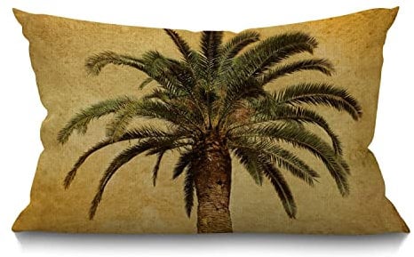 BGBDEIA Palm Tree Cushion Cover Hawaiian Tropical Palms Leaf Vintage Green Yellow Waist Lumbar Cotton Linen Throw Pillow case Pillow Cover for Sofa Home Decorative Oblong 12x20 Inches 30 x 50 cm