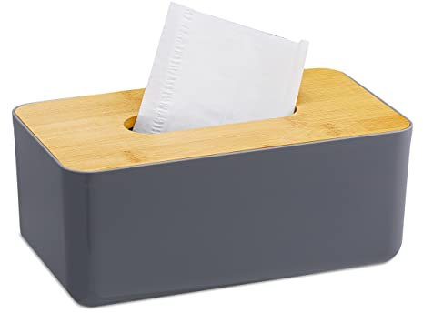 Relaxdays 10 x Taschentuchbox, nachfüllbar, Badezimmer, Tücherbox mit Bambus-Deckel, Kunststoff, HxBxT: 10x23x13 cm, grau/Natur