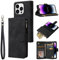 QLTYPRI Case for iPhone 14 Pro Max, Large Capacity Leather Wallet Case 6 Card Holder & 1 Zipper Pocket Kickstand Wrist Strap Magnetic Case for iPhone 14 Pro Max - Black
