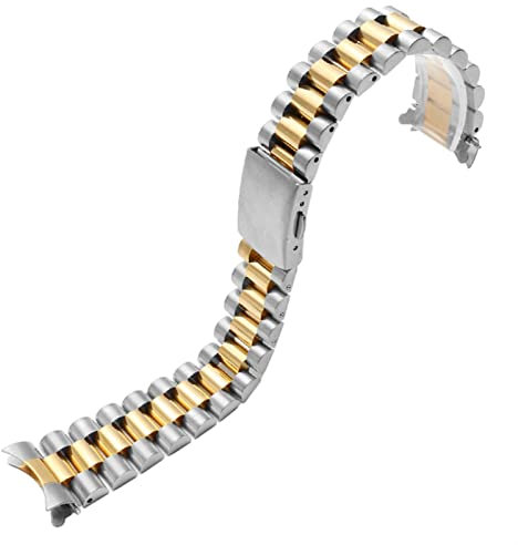 AEMALL Edelstahl-Armband für Citizen Enicar Armband, 20 mm, 22 mm, gebogenes Ende, Stahlband mit Faltschließe (Farbe: Silbergold, Größe: 22 mm)