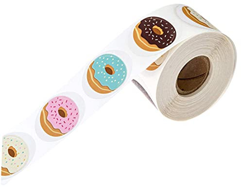 Donut Aufkleber 1 Roll/ 500Pcs Donuts Design Sealing Aufkleber Backverpackung Etikett Aufkleber Geschenkverpackungsaufkleber für Partybevorzugungen Umschlag Goodie- Taschen