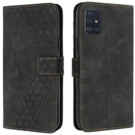 OKZone Kompatibel mit Samsung Galaxy A71 4G Hülle, Handyhülle Samsung A71 4G, PU Leder Tasche Wallet Schutzhülle Flip Cover Klappbar Stoßfeste Etui mit Magnet Kartenfach TPU Lederhülle (Schwarz)