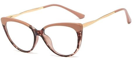 TECH-LINE-DIRECT FASHION ACCESSORIES Frame Super Popular Cat Eye Computer Glasses Anti Blue Light Optical Frames For Women (Khaki&Leopard Frame + Clear Lens)