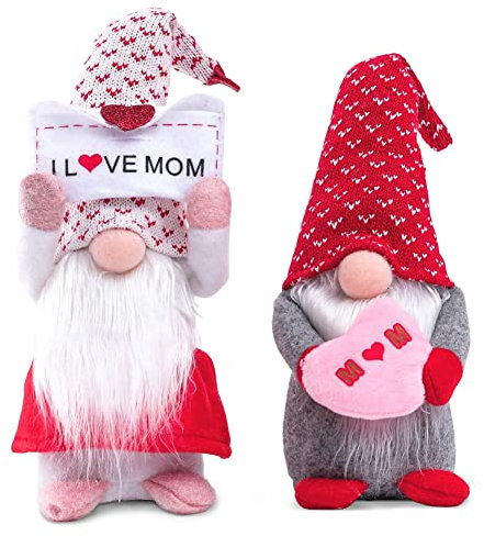 LOMUG 2 Stück Muttertag Deko Wichtel Frühling Figuren Frühlingsdeko Geschenke Handgemachte Tischdekoration Basteln Wichtel Deko Familie Festliche Geschenk zum Geburtstag für Mama, Geschenke für Mama