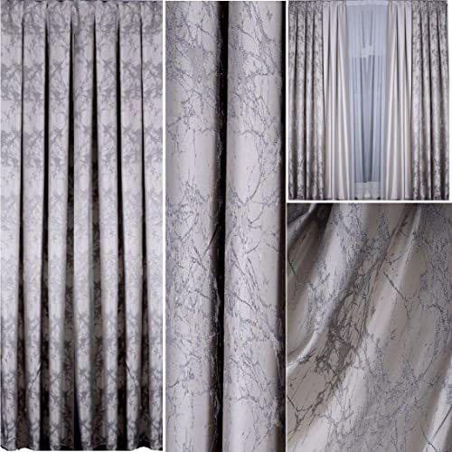 2xSet Luxus fertig Vorhänge Gardine nach Maß Jacquard 3D Textur Abstrakt Grau Braun Blackout verdunkelnd Wohnzimmer Schlafzimmer Haus Wohnung Villa 140 cm breit 140 - 280 cm Lang (240 x 140 cm)