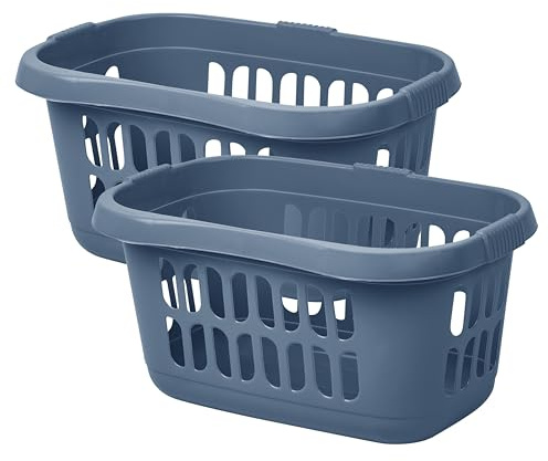 [Set of 2] - Large 60L Laundry Basket Hamper Plastic Hipster Clothes Washing Bedding Linen Storage - (Midnight Navy)