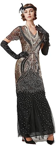 1920er Jahre Great Gatsby Flapper Kleider 20er Jahre Vintage Pailletten Meerjungfrau Abendkleider, Schwarz und Gold, Klein