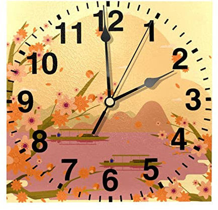 Orologio da parete quadrato con fiori di pesca primaverile da 8 pollici a batteria al quarzo silenzioso orologio da parete per cucina soggiorno camera da letto ufficio