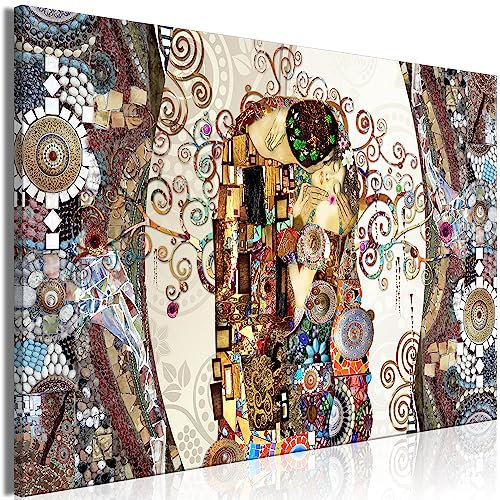murando - Wandbilder XXL Gustav Klimt der Kuss 120x80 cm Leinwandbild 1 tlg Kunstdruck modern Wanbilder XXL Wanddekoration Design Wand Bild Abstrakt Mosaik l-A-10022-b-a