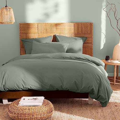 MATT & ROSE Parure de lit 240x260 cm Unie Coton LAVÉ | 100% Coton Lavé | Oeko-TEX | Housse de Couette 240x260 cm + 2 Taies d'oreiller 65x65 cm | Lichen