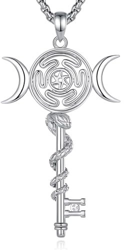 INFUSEU Hecate's Wheel kette, 925 Sterling Silber halskette Figuren Heidnische Triple Moon Göttin Hecate Schmuck Amulett Hexe Schlange Anhänger Schutz Rune Wicca Schmuck für Frauen