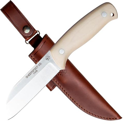 J&V Messer mit feststehender Klinge für Outdoor Survival Bushcraft Jagd und Angeln, Full Tang, 10 cm Klinge, Lederscheide, Handgefertigt in Spanien, Full Tang Knife