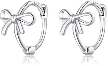 Reffeer Solide 925 Sterling Silber Schleife Huggie Ohrringe Creolen für Frauen Kleine Schleife Creolen Knorpel (A-Silber)