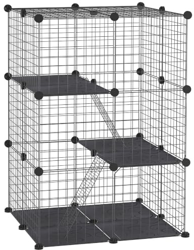 PawHut Jaula para Animales Pequeños 38 Paneles Parque 70x70x105 cm Negro | Para Mascotas, Forma Personalizable, Valla Metálica, Para Cobayas Conejos Chinchillas