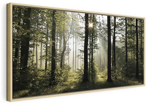 murando - Wandbilder XXL mit Rahmen Wald 140x70 cm Wandbilder groß Leinwandbild XXL natürlicher Holzrahmen modern Wanddekoration Kunstdruck Wanddeko Wohnzimmer Schlafzimmer c-B-0262-b-a