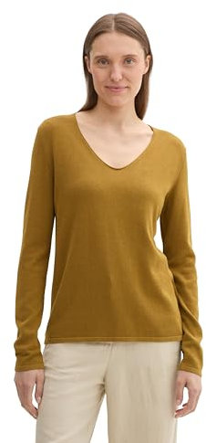 TOM TAILOR Damen Basic Strickpullover mit V-Ausschnitt, 25988 - Covert Khaki, XL