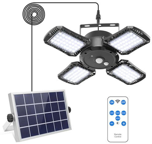 xingruyu Solar Shed Light Indoor Outdoor with Remote Control,Solar Pendant Light with 128LED 1000LM Solar Powered Security Motion Sensor Lights for Home Yard Barn Gazebo Patio Porch IP65 Waterproof