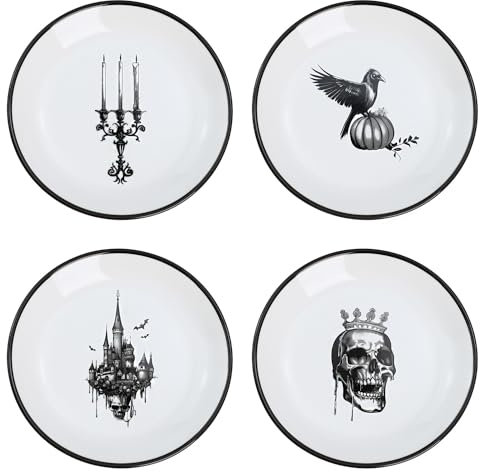 Bicuzat Halloween Pattern Ceramic Appetizer Plates, 4 Count, 5 Inch, Dishwasher, Microwave, Oven Safe