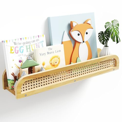 MVPSONAG Rattan-Wandregal – Naturholz, Wandmontage, Korbregale, Kinderzimmer-Bücherregale, Organizer und dekorative Wandregale für Küche, Bad, Wohnzimmer