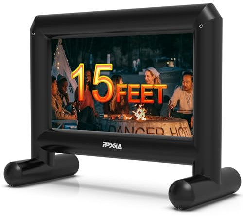 PPXIA Inflatable Movie Screen Outdoor Mega Projector Screen with Air Blower, Tie-Downs, Repair Kit & Storage Bags, Front and Rear Projection for Movie Nights Backyard Pool Party Cinema (15Feet)