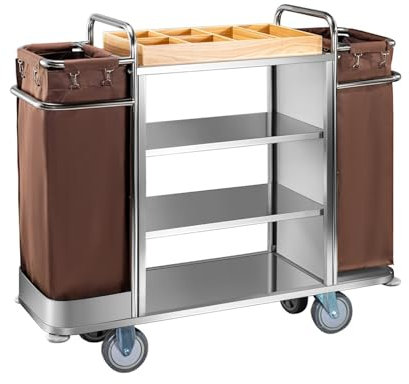 Carro for Ropa de habitación de Hotel Carro de Limpieza de Acero Inoxidable Carro de Limpieza Carro de Trabajo Carro con Boca for habitación Bilateral(C)