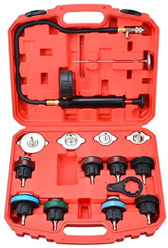Zoomtools 15 pièces Kit de testeur de Pression de radiateur de système de Refroidissement Automobile, Kit de détection de Fuite de réservoir d'eau du système de Refroidissement