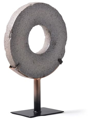 AUCOZE Modern Skulptur Tischdekoration Abstrakte Statue Ornament 35cm | Rustikal Polyresin Kunst mit Metallständer Runder Scheibe Deko Trendige Geschenk für Esszimmer Büro Café