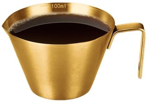 Vaso medidor de espresso de acero inoxidable, taza medidora de espresso de acero inoxidable, taza de espresso con escala, taza de chupito espresso con mango y escala, taza medidora de metal para cafés