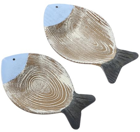 CORHAD Decoraciones de Peces de Madera 2 Piezas Platos de Madera con Forma de Artesanías para Colgar en La Pared Decoración Náutica para El Hogar
