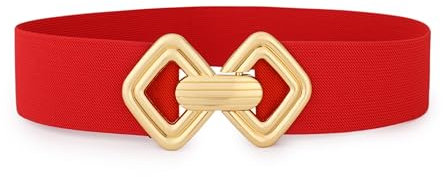 VONMELLI Damen Breiter Elastischer Gürtel Vintage Dehnbares Taillengürtel mit Retro Goldschnalle für Kleider Rot Passform Taillenumfang 83-92CM