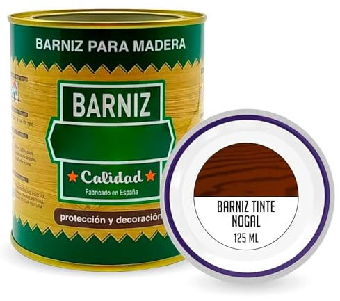 Tradineur - Bote de Barniz Brillo para Madera - Fabricado en España - Ideal para todo tipo de Maderas, vigas, cerchas, marcos, etc. - Capacidad de 125 ML - Nogal
